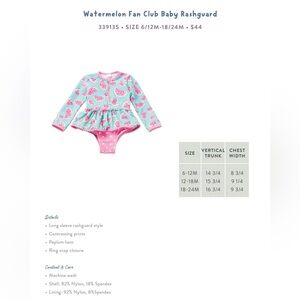 Matilda Jane Baby Watermelon Print Swimsuit - Size 12/18m